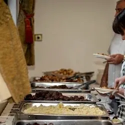 Catering buffet spread at a christening event