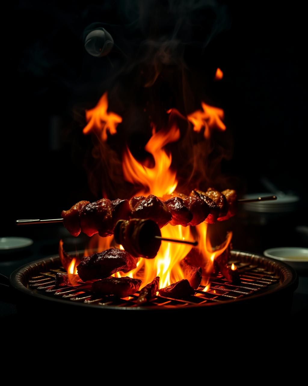 Souvlaki skewer over open flame