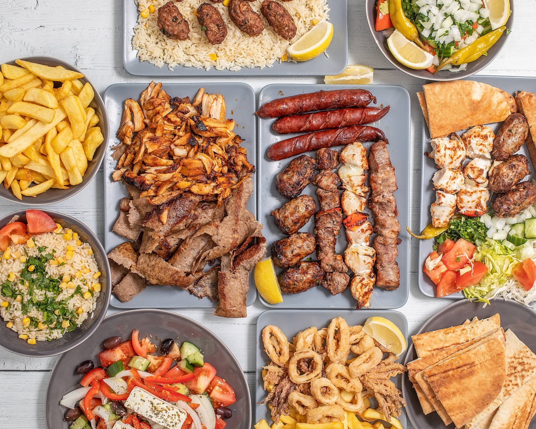 A generous spread of Greek and Cypriot dishes at The Vine Leaf